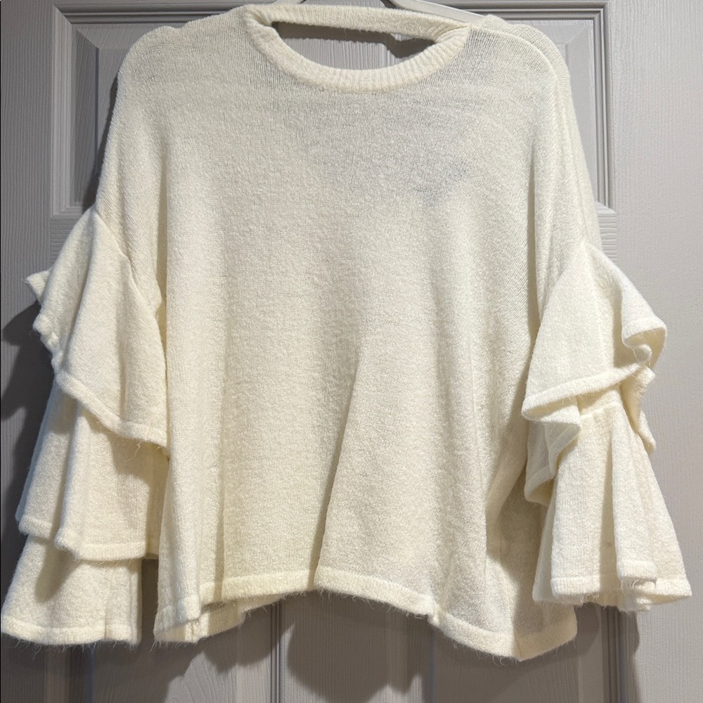 Cream Ruffle Sleeve Sweater